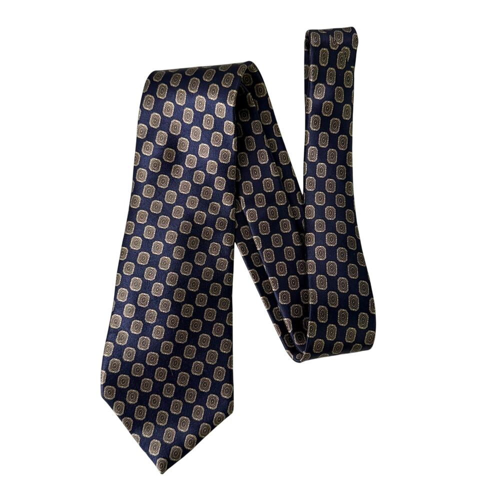 Oscar de la Renta Couture Neck Tie Silk Velour Blue Gold Vintage 90's Hand Sewn